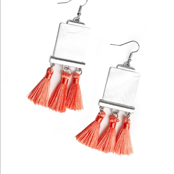Peach Fringe Earrings - Picture 2 of 2